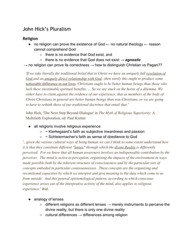 GCE A2 G585 Development of Theology: Pluralism