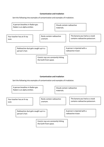 Contamination and irradiation sort