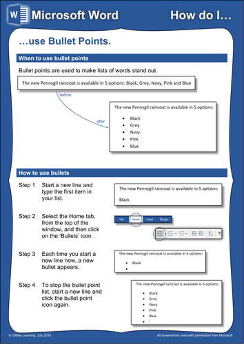 How do I...   ...Use Bullet Points  (A Microsoft Word Help Sheet/Poster)