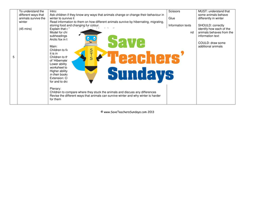 Animals in Winter KS1 Lesson Plan, Worksheet and Information Sheet