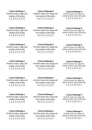 Mode, Median, Median, Range. Averages. Quick Challenge Question on labels STARTER