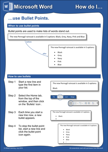 How do I... ...Use Bullet Points (A Microsoft Word Help Sheet/Poster)