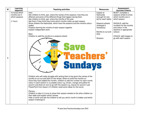 Seasons Activities KS1 Lesson Plan, Worksheet and Flashcards