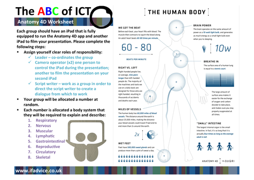 Worksheet to accompany Anatomy 4D app