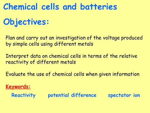 AQA C5.3 (New Spec 4.5 - exams 2018) - Cells and batteries (Triple only)