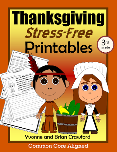 Thanksgiving NO PREP Printables - Third Grade Common Core Math and Literacy