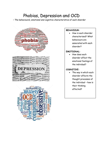 Abnormality - Characteristics of Phobias, Depression and OCD Workbook