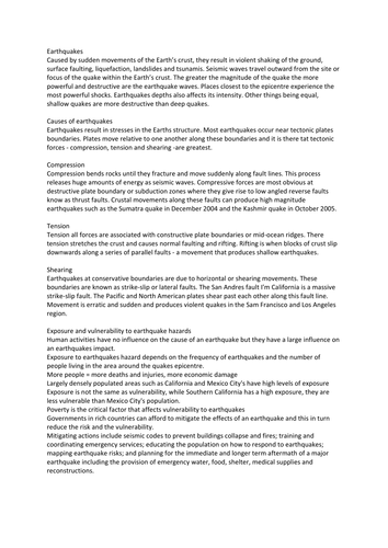 OCR Geography A2 - Physical Geography Earthquakes Information