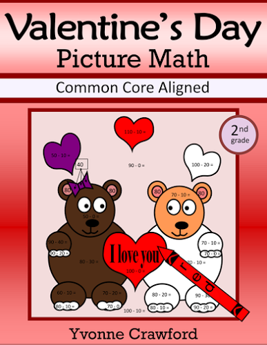 Valentine's Day Color by Number (second grade) Color by Addition & Subtraction