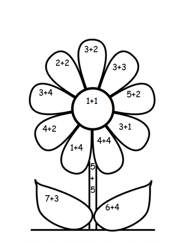 Addition flowers colour by numbers