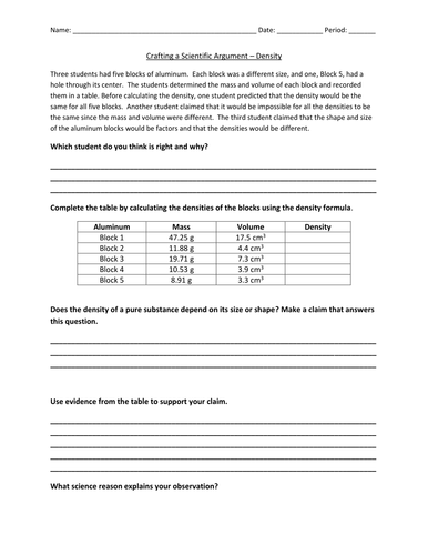 Crafting a Scientific Argument: Density