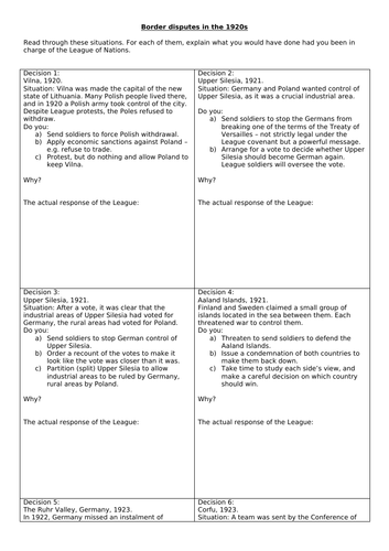 The League of Nations, border disputes in the 1920s