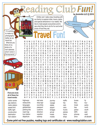Travel Fun Word Search Puzzle