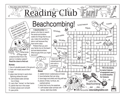 Bundle: Beachcombing and Seashore Two-Page Activity Set and Crossword Puzzle