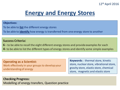 Energy and Energy Stores - Activate 2