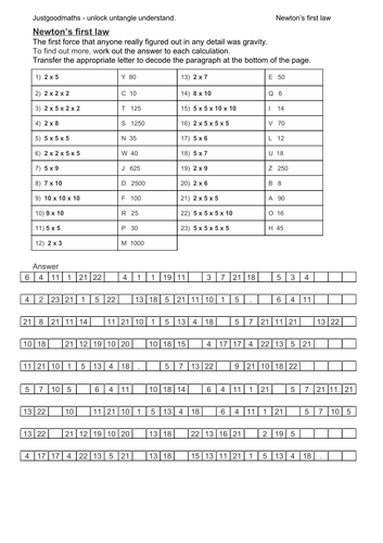 Multiply by 2, 5 and 10 to decode Newton's first law (cross curricular numeracy 5)
