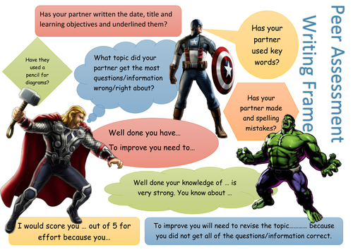Peer Assessment writing frame/poster (Avengers characters)