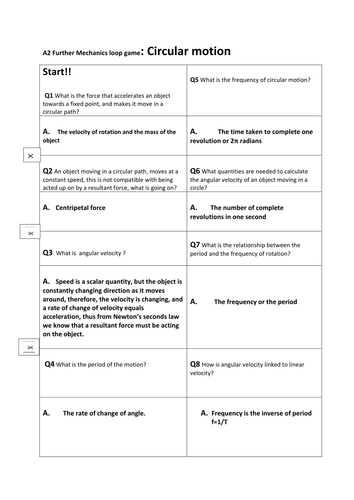 A2 Physics Circular Motion games: loop questions and Bingo