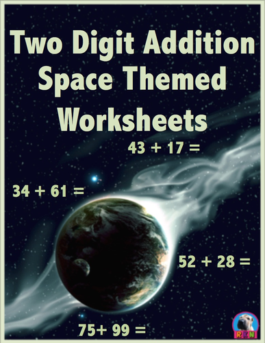 Two Digit Addition - Space Themed Worksheets - Horizontal