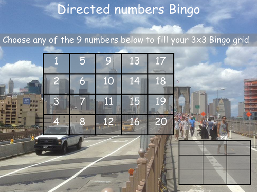 Multiplying directed  numbers bingo