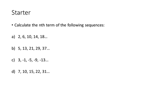 nth term of quadratic sequences new gcse 2015 teaching resources