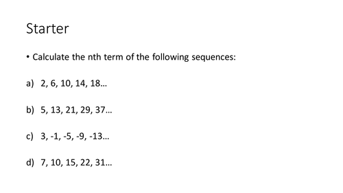 nth term of Quadratic Sequences (new GCSE 2015)