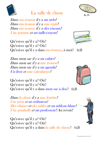 Ma Trousse - pencil case powerpoint and SONG KS2/KS3