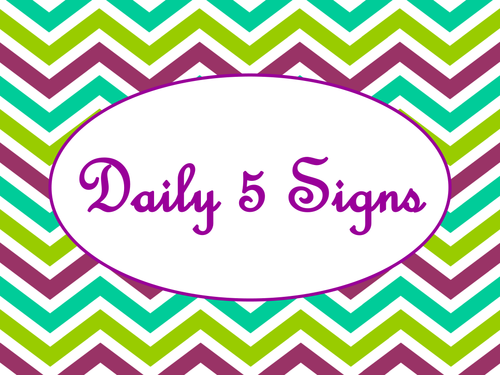 Daily 5 Bulletin Board Signs/Posters (Purple Green Chevron Theme)