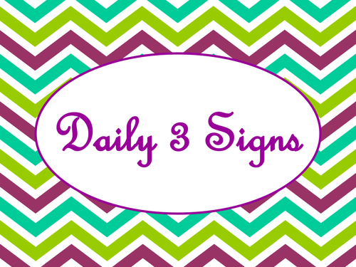 Daily 3 (Three) Math Signs/Posters Purple Green Chevron Theme