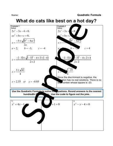 Solving Quadratic Equations using Quadratic Formula