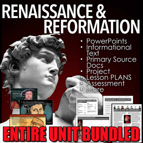 Renaissance and Reformation Unit - PPTs, Worksheets, Lesson Plans+Test