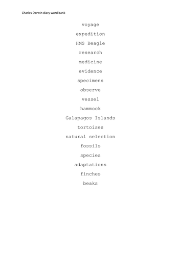 Yr5/6 Diary Writing-Charles Darwin- Science link-model/plan/photos/word banks- Evolution Inheritance