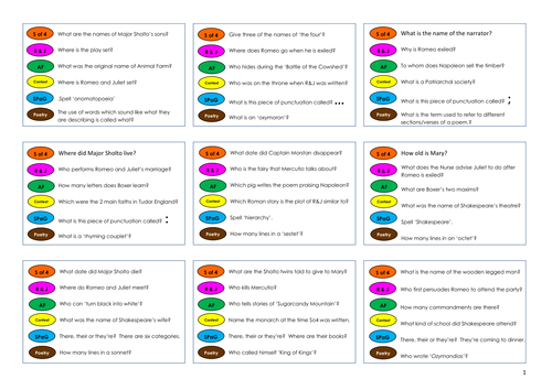 AQA GCSE Literature Trivial Pursuit | Teaching Resources