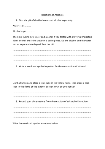 C3.6 - Alcohols, Carboxylic acids and Esters