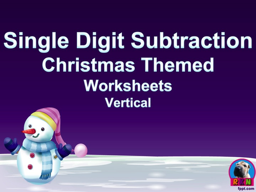 Single Digit Subtraction - Christmas Themed Worksheets - Vertical