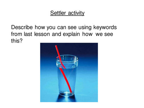 Refraction Yr 7 Yr 8 Full lesson with Worksheet, support sheet and lesson plan KS3