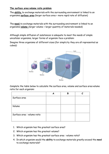 Surface area:Volume - the basic principles and applying knowledge