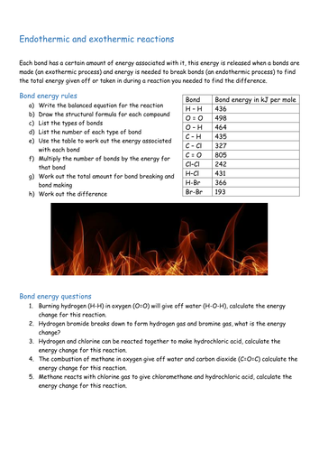 Bond energy calculations. Including answers