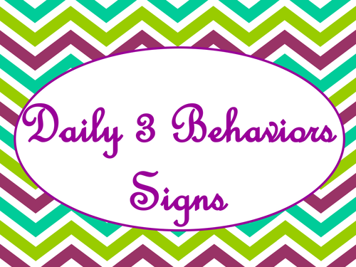 Daily 3 MATH Behaviors Anchor Charts/Posters (Purple Green Chevron Theme)