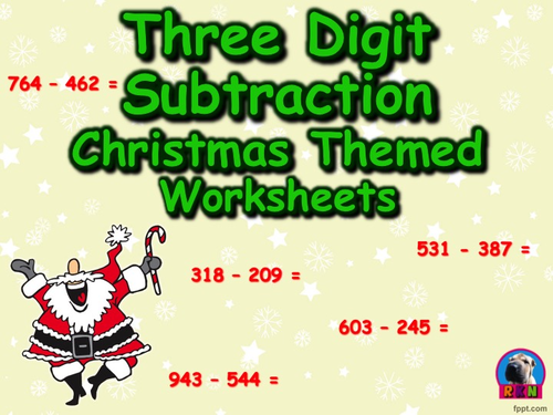 Three Digit Subtraction - Christmas Themed Worksheets - Horizontal