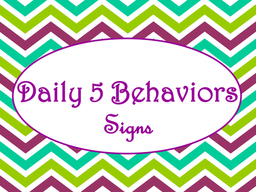 Daily 5 Behaviors Anchor Charts/Signs/Posters (Purple Green Chevron Theme)