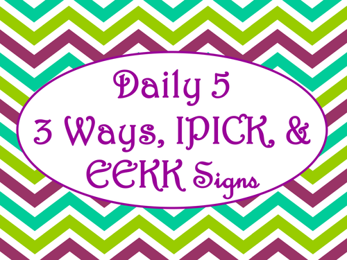 Daily 5 3 Ways/IPICK/EEKK Anchor Charts (Purple Green Chevron Theme)