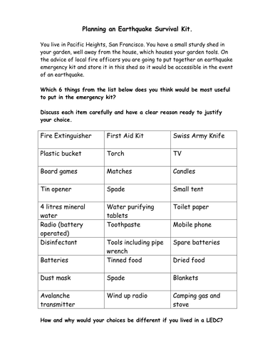 Tectonic Casestudy and Preparation (earthquakes)