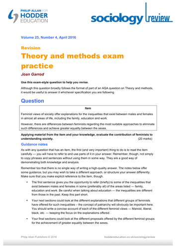 A-level Sociology – Feminism exam question and guidance notes