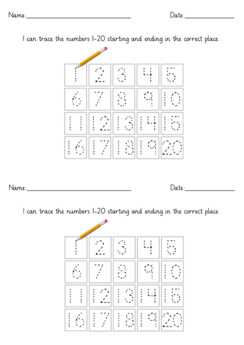 I can write the numbers 1-20