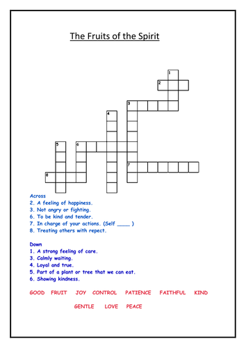 The Fruits of The Spirit Crossword