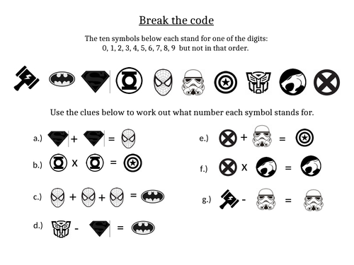 Superhero -  Break the Code Maths Activity
