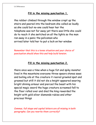 Punctuate The Paragraph Worksheet