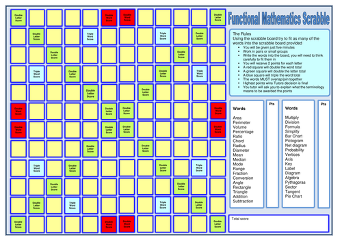 Functional skills Scrabble board Maths