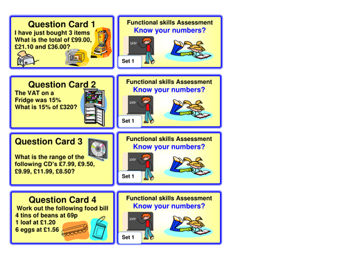 Functional Maths resource cards L1